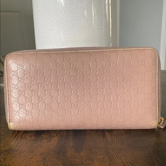 Gucci MicroGuccissima GG Dusty Pink Leather Bow Wallet Zipper Closure - Picture 2 of 11